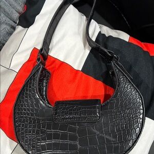Black Croc-Embossed Women's Bag